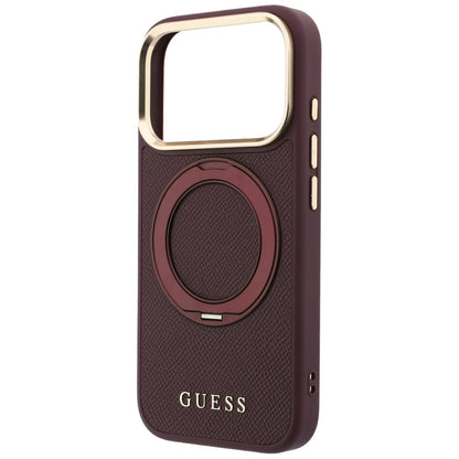 MagSafe-etui til Apple iPhone 18 Pro Max / 17 Pro Max, Guess, Grained Ring Stand 360 Classic, Vinrød