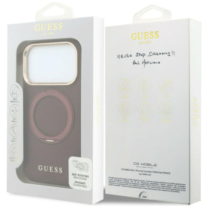 MagSafe-etui til Apple iPhone 18 Pro Max / 17 Pro Max, Guess, Grained Ring Stand 360 Classic, Vinrød