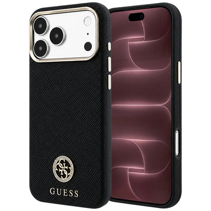 MagSafe-etui til Apple iPhone 18 Pro Max / 17 Pro Max, Guess, Kornet Rund Strass Logo, Sort