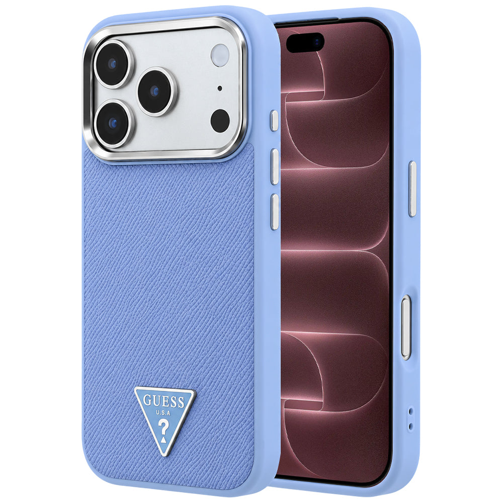 MagSafe-etui til Apple iPhone 18 Pro Max / 17 Pro Max, Guess, Grained Triangle Logo, Bleu
