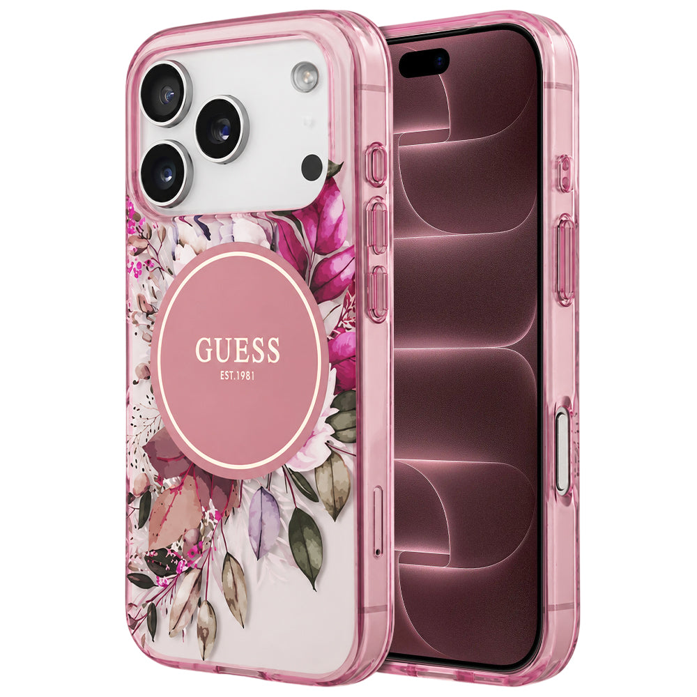 MagSafe-cover til Apple iPhone 18 Pro Max / 17 Pro Max, Guess, IML Flower & Tonal Circle, lyserød