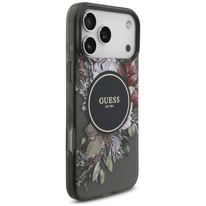 MagSafe-cover til Apple iPhone 18 Pro Max / 17 Pro Max, Guess, IML Flowers with Pearl Strap, sort