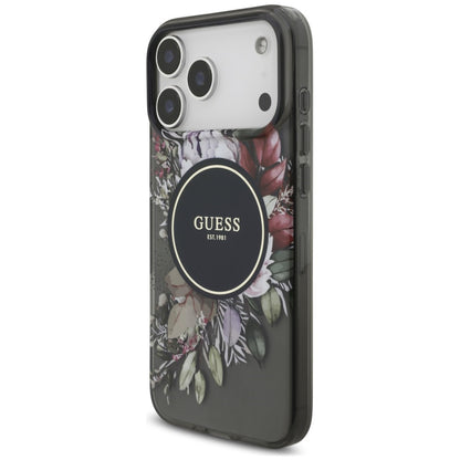 MagSafe-cover til Apple iPhone 18 Pro Max / 17 Pro Max, Guess, IML Flowers with Pearl Strap, sort
