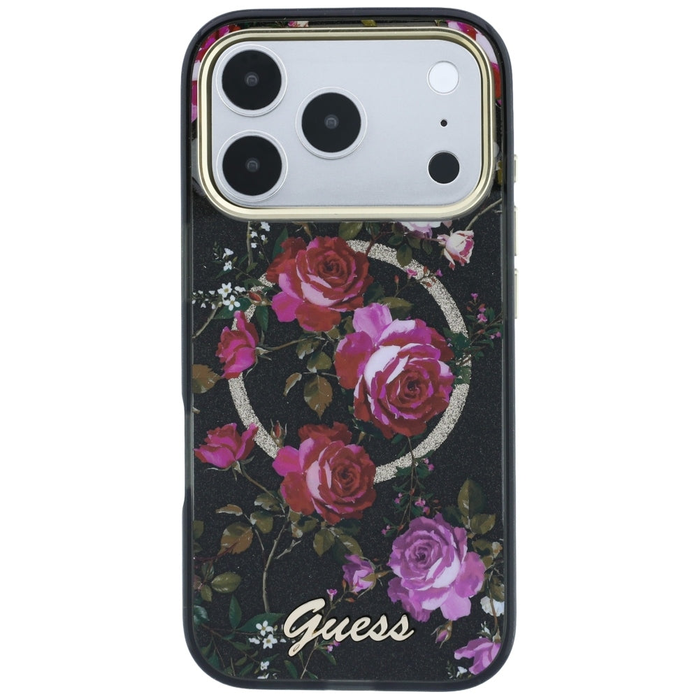 MagSafe-cover til Apple iPhone 18 Pro Max / 17 Pro Max, Guess, IML Glitter Blossom Roses, sort