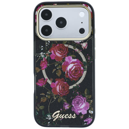MagSafe-cover til Apple iPhone 18 Pro Max / 17 Pro Max, Guess, IML Glitter Blossom Roses, sort