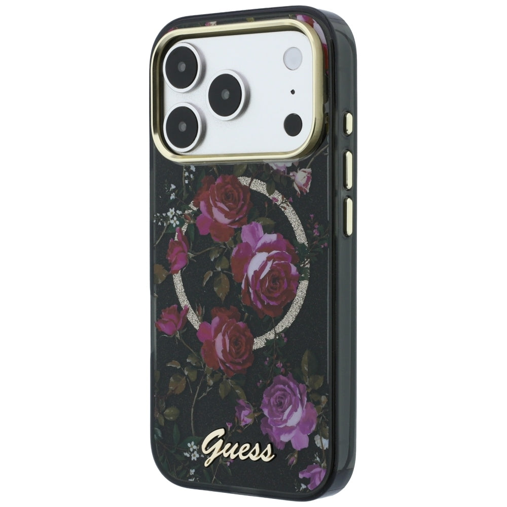MagSafe-cover til Apple iPhone 18 Pro Max / 17 Pro Max, Guess, IML Glitter Blossom Roses, sort