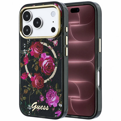 MagSafe-cover til Apple iPhone 18 Pro Max / 17 Pro Max, Guess, IML Glitter Blossom Roses, sort