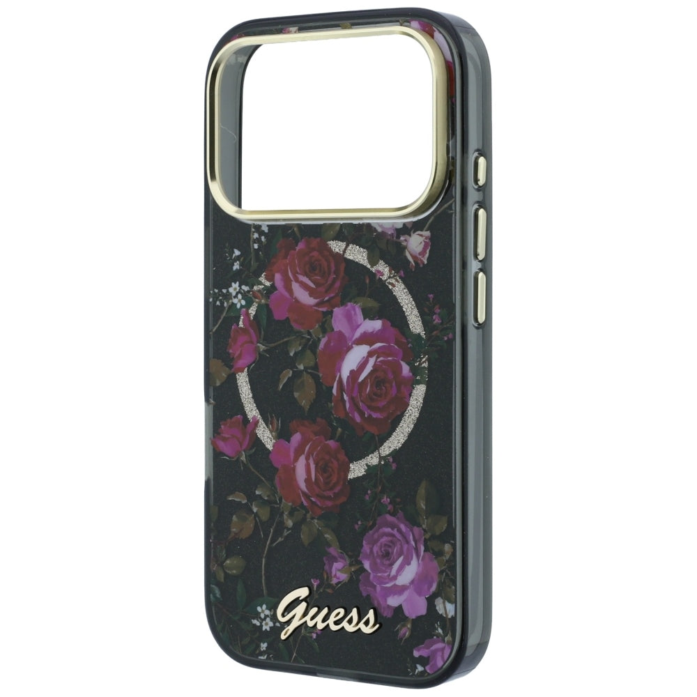 MagSafe-cover til Apple iPhone 18 Pro Max / 17 Pro Max, Guess, IML Glitter Blossom Roses, sort
