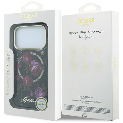 MagSafe-cover til Apple iPhone 18 Pro Max / 17 Pro Max, Guess, IML Glitter Blossom Roses, sort