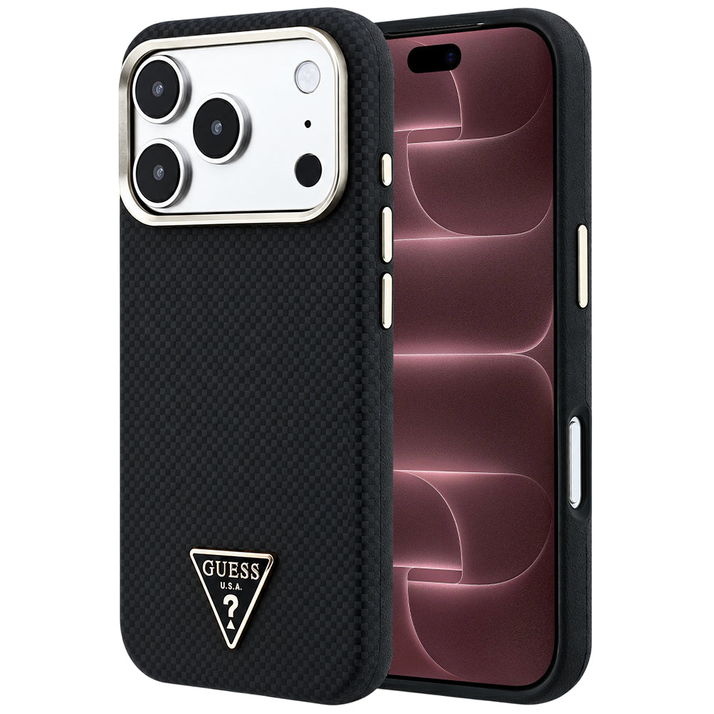 MagSafe-etui til Apple iPhone 18 Pro Max / 17 Pro Max, Guess, Kevlar Triangle Logo, Sort