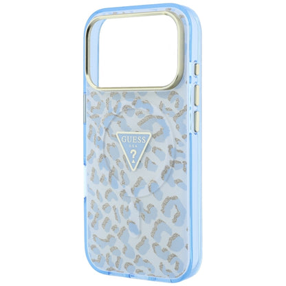 MagSafe-etui til Apple iPhone 18 Pro Max / 17 Pro Max, Guess, Leopard Glitter Triangle Logo, Blå