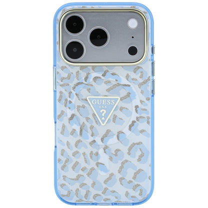 MagSafe-etui til Apple iPhone 18 Pro Max / 17 Pro Max, Guess, Leopard Glitter Triangle Logo, Blå
