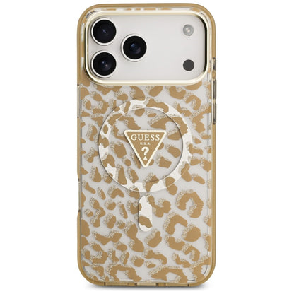 MagSafe-etui til Apple iPhone 18 Pro Max / 17 Pro Max, Guess, Leopard Glitter Triangle Logo, Brun