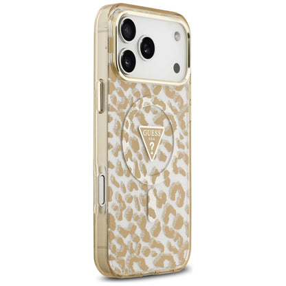 MagSafe-etui til Apple iPhone 18 Pro Max / 17 Pro Max, Guess, Leopard Glitter Triangle Logo, Brun