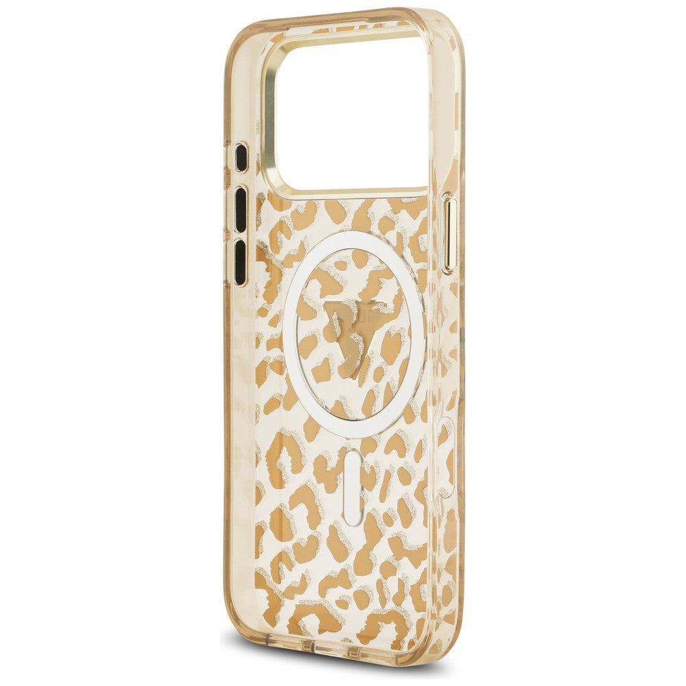 MagSafe-etui til Apple iPhone 18 Pro Max / 17 Pro Max, Guess, Leopard Glitter Triangle Logo, Brun