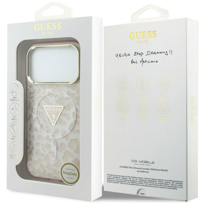 MagSafe-etui til Apple iPhone 18 Pro Max / 17 Pro Max, Guess, Leopard Glitter Triangle Logo, Pink