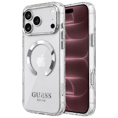 MagSafe-etui til Apple iPhone 18 Pro Max / 17 Pro Max, Guess, Metal Outline, Sølv