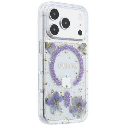 MagSafe-etui til Apple iPhone 18 Pro Max / 17 Pro Max, Guess, Harpiksblomster og Glitter, Lilla