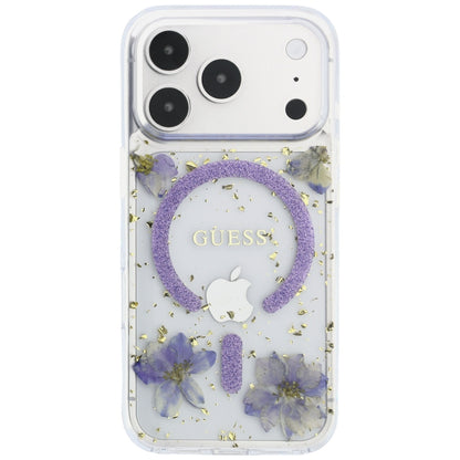 MagSafe-etui til Apple iPhone 18 Pro Max / 17 Pro Max, Guess, Harpiksblomster og Glitter, Lilla