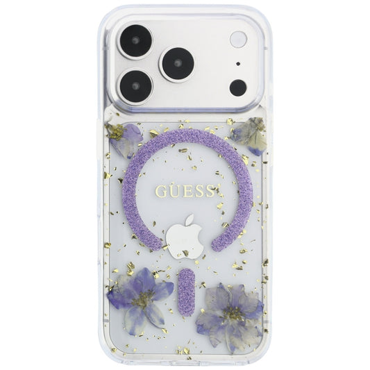 MagSafe-etui til Apple iPhone 18 Pro Max / 17 Pro Max, Guess, Harpiksblomster og Glitter, Lilla