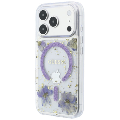 MagSafe-etui til Apple iPhone 18 Pro Max / 17 Pro Max, Guess, Harpiksblomster og Glitter, Lilla