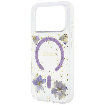 MagSafe-etui til Apple iPhone 18 Pro Max / 17 Pro Max, Guess, Harpiksblomster og Glitter, Lilla