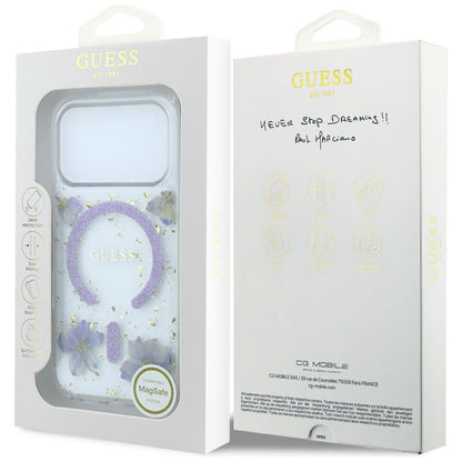 MagSafe-etui til Apple iPhone 18 Pro Max / 17 Pro Max, Guess, Harpiksblomster og Glitter, Lilla