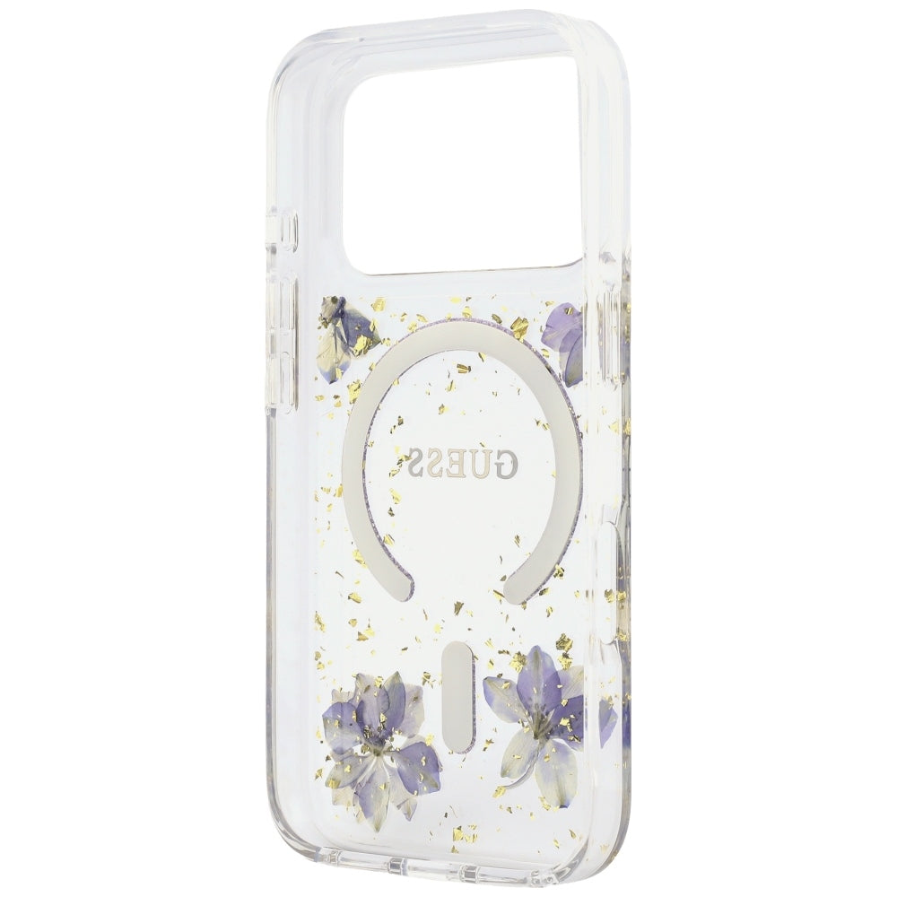 MagSafe-etui til Apple iPhone 18 Pro Max / 17 Pro Max, Guess, Harpiksblomster og Glitter, Lilla