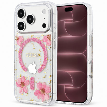 MagSafe-cover til Apple iPhone 18 Pro Max / 17 Pro Max, Guess, Resin Flowers and Glitter, lyserød