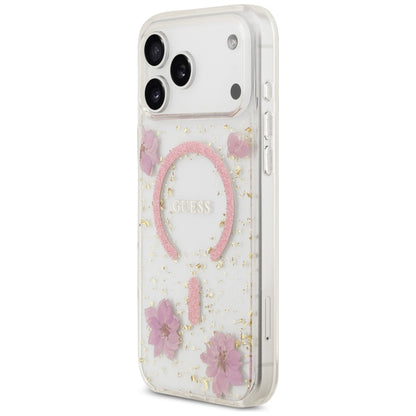 MagSafe-cover til Apple iPhone 18 Pro Max / 17 Pro Max, Guess, Resin Flowers and Glitter, lyserød