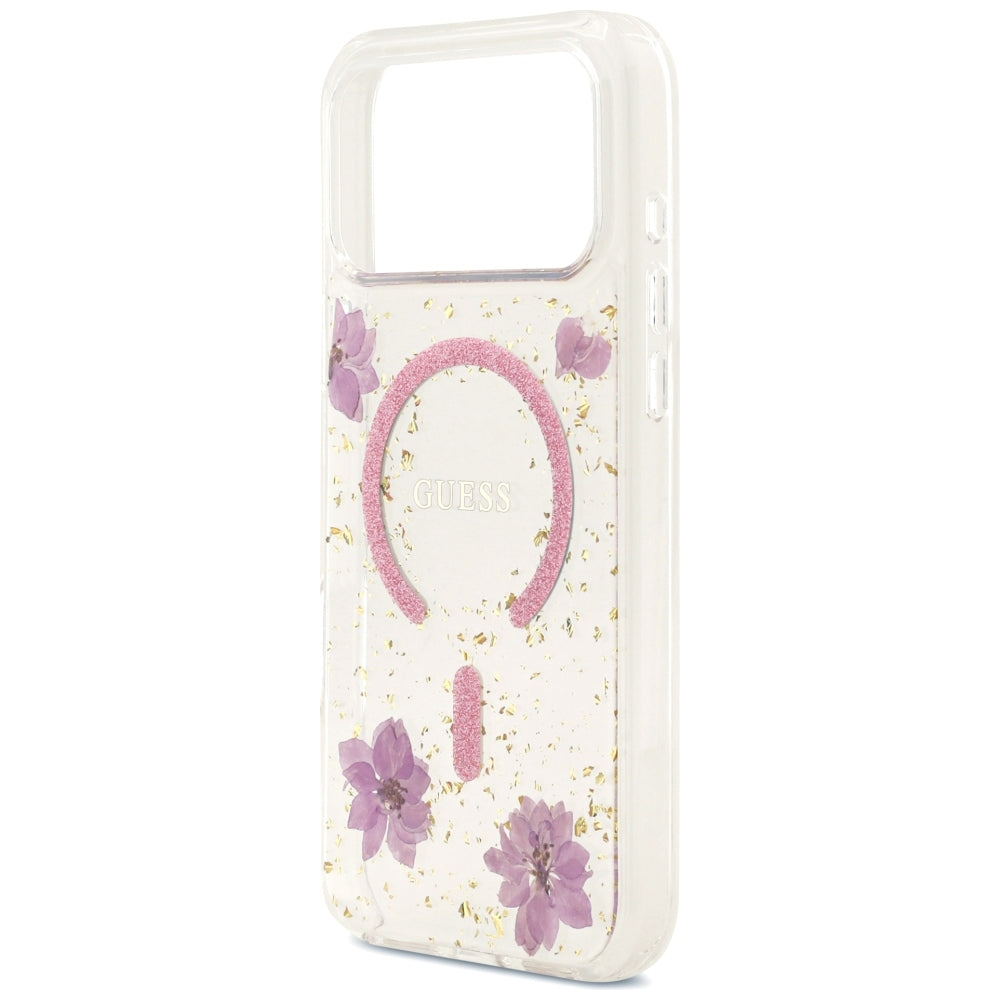 MagSafe-cover til Apple iPhone 18 Pro Max / 17 Pro Max, Guess, Resin Flowers and Glitter, lyserød