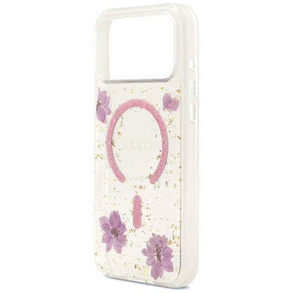 MagSafe-cover til Apple iPhone 18 Pro Max / 17 Pro Max, Guess, Resin Flowers and Glitter, lyserød