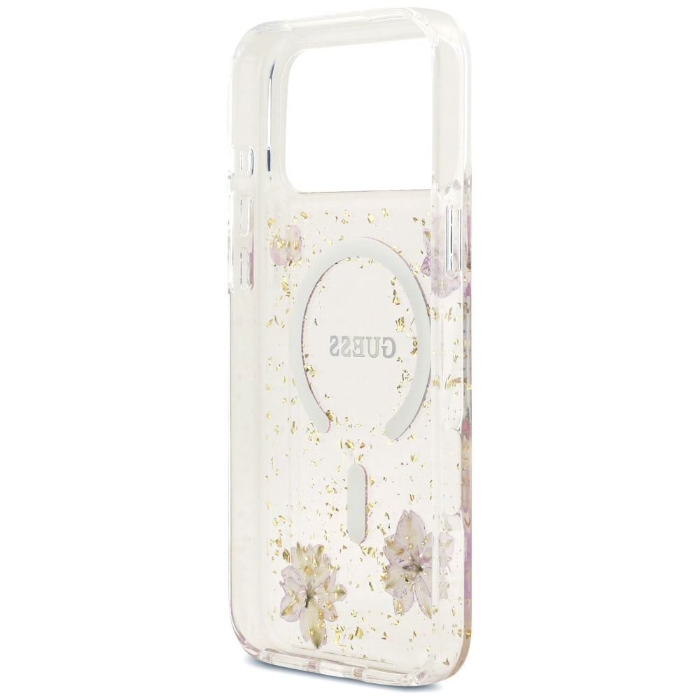 MagSafe-cover til Apple iPhone 18 Pro Max / 17 Pro Max, Guess, Resin Flowers and Glitter, lyserød
