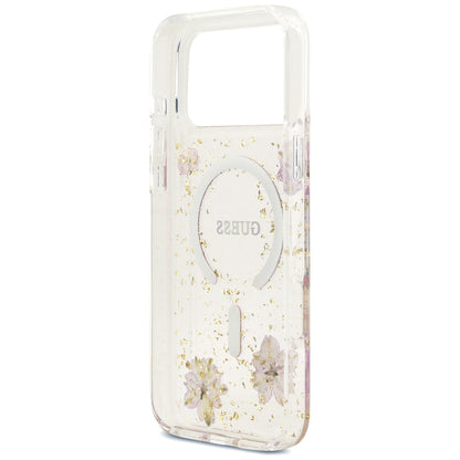 MagSafe-cover til Apple iPhone 18 Pro Max / 17 Pro Max, Guess, Resin Flowers and Glitter, lyserød