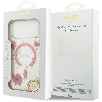 MagSafe-cover til Apple iPhone 18 Pro Max / 17 Pro Max, Guess, Resin Flowers and Glitter, lyserød