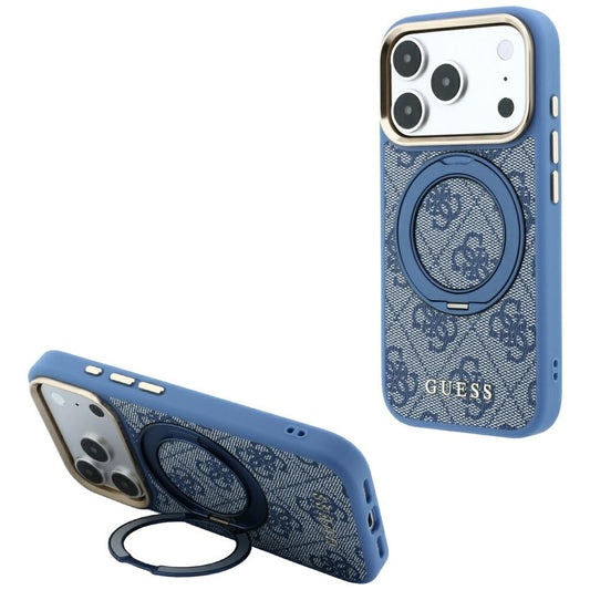MagSafe-etui til Apple iPhone 18 Pro Max / 17 Pro Max, Guess, Ring Stand 360 4G Classic Logo, Blå