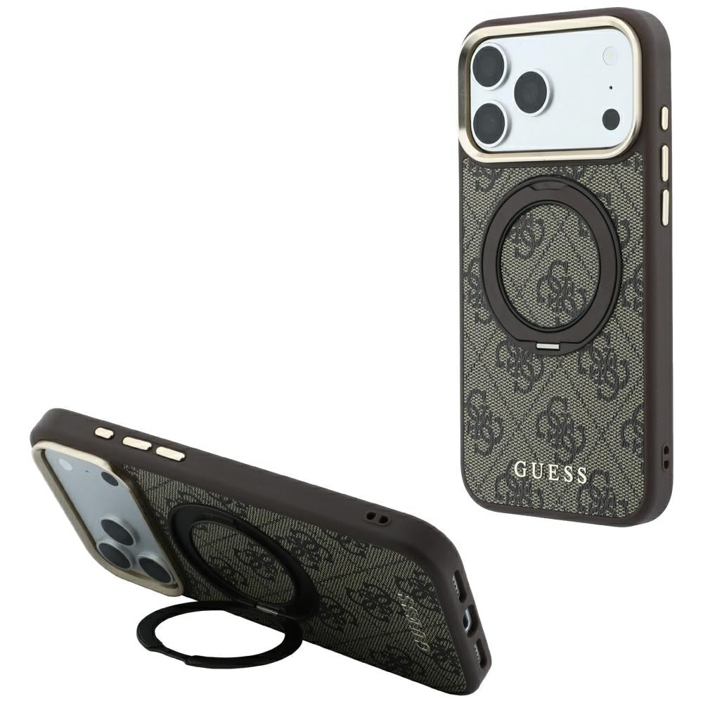 MagSafe-etui til Apple iPhone 18 Pro Max / 17 Pro Max, Guess, Ring Stand 360 4G Classic Logo, Brun