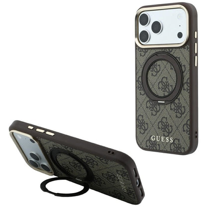 MagSafe-etui til Apple iPhone 18 Pro Max / 17 Pro Max, Guess, Ring Stand 360 4G Classic Logo, Brun