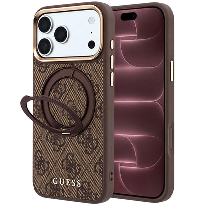 MagSafe-etui til Apple iPhone 18 Pro Max / 17 Pro Max, Guess, Ring Stand 360 4G Classic Logo, Brun