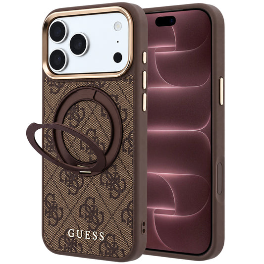MagSafe-etui til Apple iPhone 18 Pro Max / 17 Pro Max, Guess, Ring Stand 360 4G Classic Logo, Brun