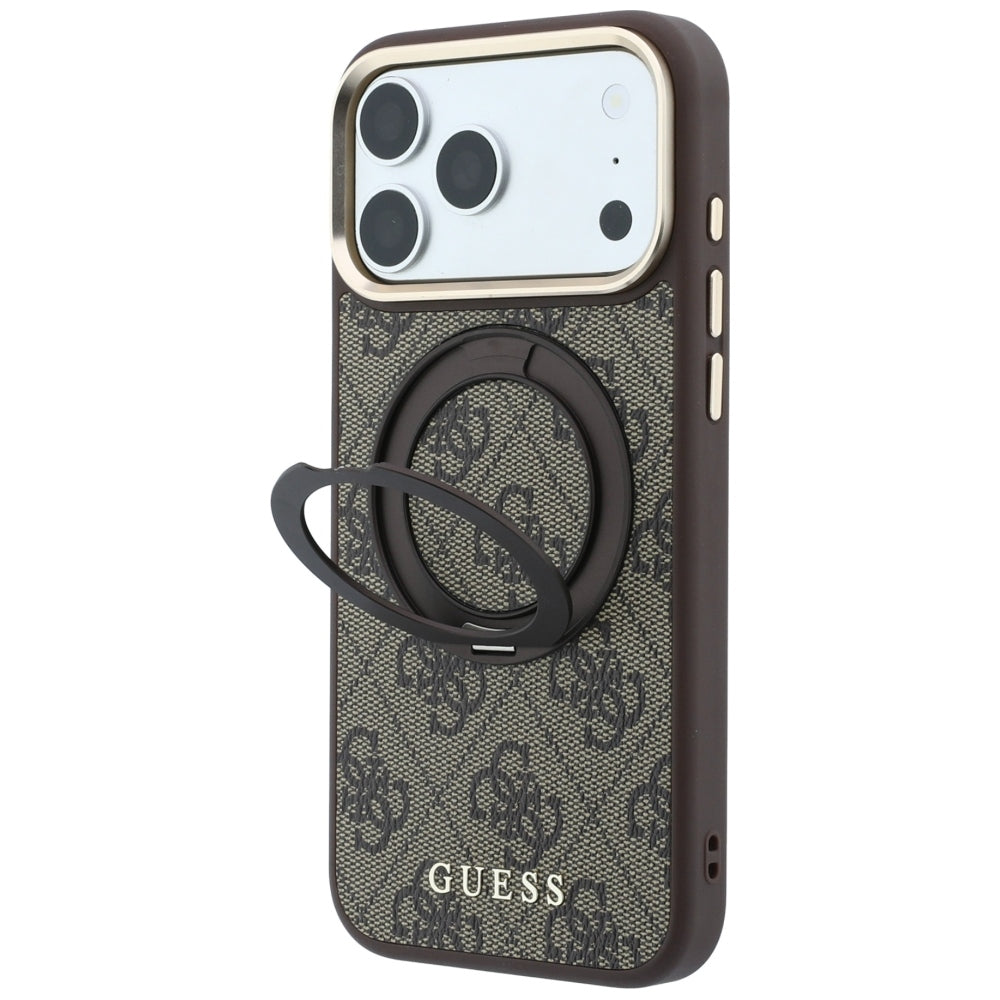 MagSafe-etui til Apple iPhone 18 Pro Max / 17 Pro Max, Guess, Ring Stand 360 4G Classic Logo, Brun