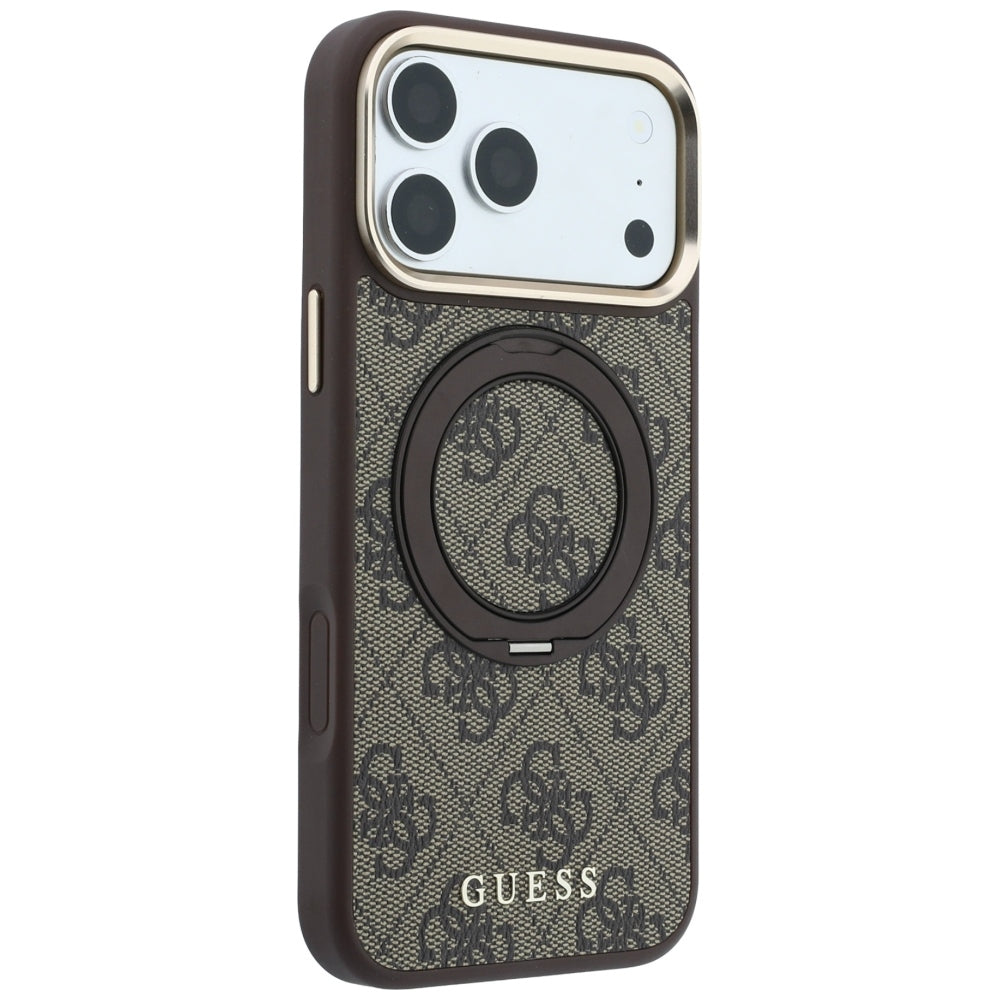 MagSafe-etui til Apple iPhone 18 Pro Max / 17 Pro Max, Guess, Ring Stand 360 4G Classic Logo, Brun