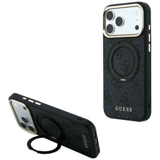 MagSafe-etui til Apple iPhone 18 Pro Max / 17 Pro Max, Guess, Ring Stand Classic Logo, Sort