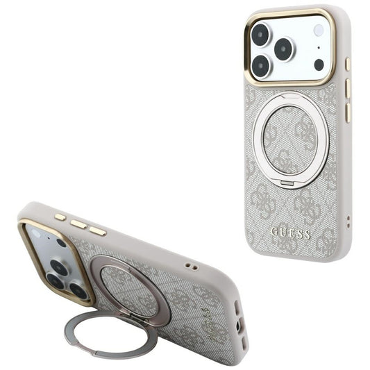 MagSafe-etui til Apple iPhone 18 Pro Max / 17 Pro Max, Guess, Ring Stand Classic Logo, Lyserød