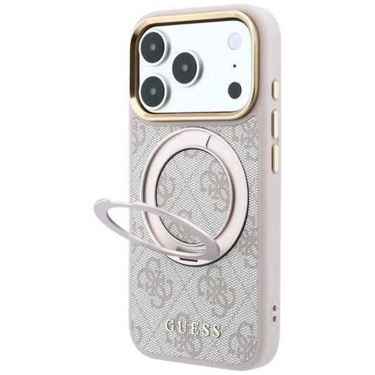 MagSafe-etui til Apple iPhone 18 Pro Max / 17 Pro Max, Guess, Ring Stand Classic Logo, Lyserød