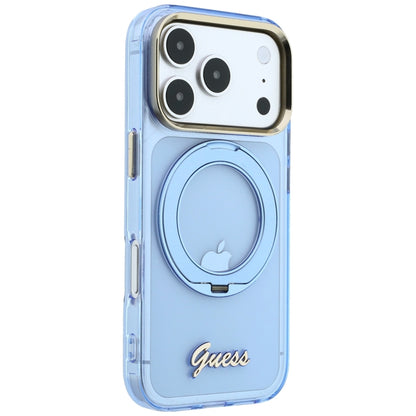 MagSafe-etui til Apple iPhone 18 Pro Max / 17 Pro Max, Guess, Ring Stand Script Metal Logo, Blå