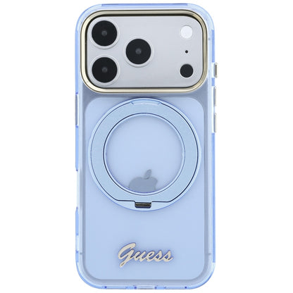 MagSafe-etui til Apple iPhone 18 Pro Max / 17 Pro Max, Guess, Ring Stand Script Metal Logo, Blå