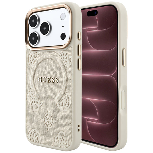 MagSafe-etui til Apple iPhone 18 Pro Max / 17 Pro Max, Guess, Saffiano Peony Hot Stamp, Beige