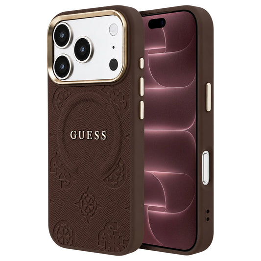 MagSafe-cover til Apple iPhone 18 Pro Max / 17 Pro Max, Guess, Saffiano Peony Ring, brun