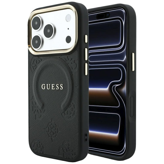 MagSafe-etui til Apple iPhone 18 Pro Max / 17 Pro Max, Guess, Saffiano Peony Ring, Sort